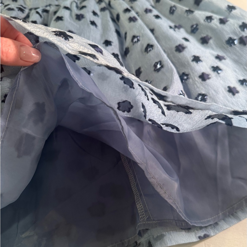 TCEC Light Blue Navy Dainty Coquette Puff Sleeve Floral Lined Mini Dress Size S - Picture 10 of 10